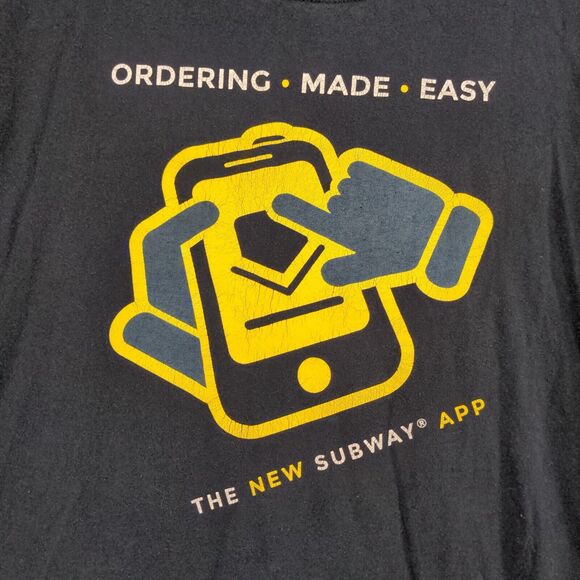 Gildan Subway App T-Shirt Mens Large Short Sleeve Black Crew Neck Heavy Cotton - Picture 4 of 12